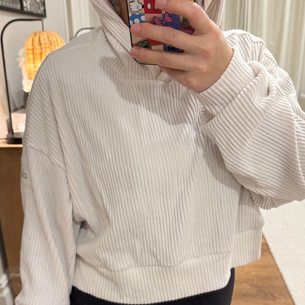 ALO Cream Ribbed Hoodie - Picture 4 of 13